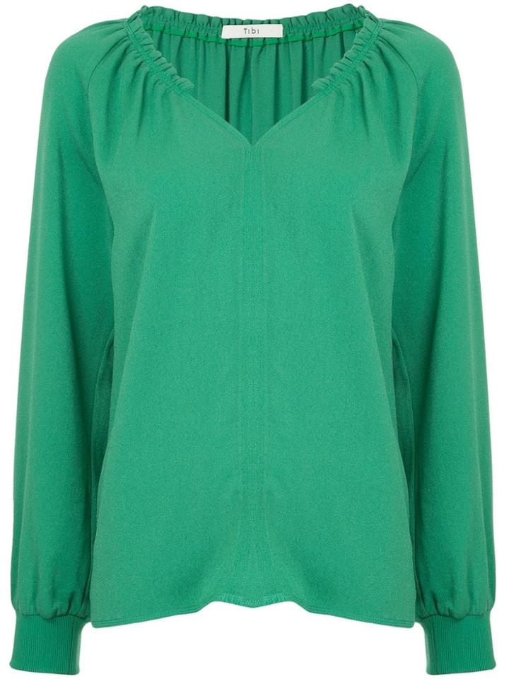 Tibi Savanna Ruffle Neck Top - Green