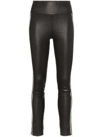 Sprwmn High Waisted Leather Snake Detail Trousers - Black