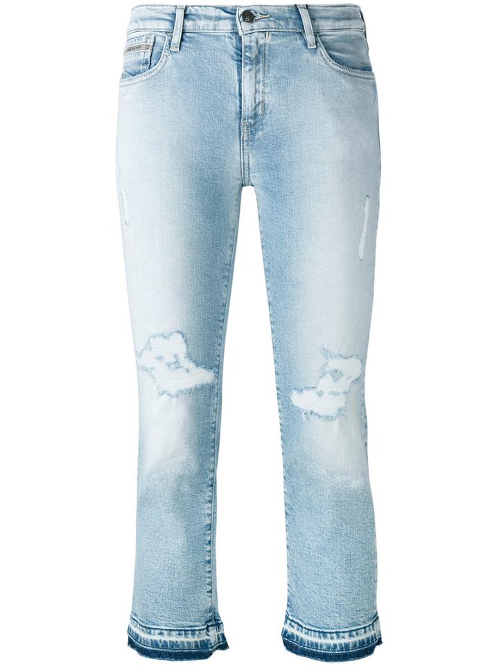 Calvin Klein Jeans Ripped Cropped Jeans, Women's, Size: 24, Blue, Cotton/polyester/spandex/elastane