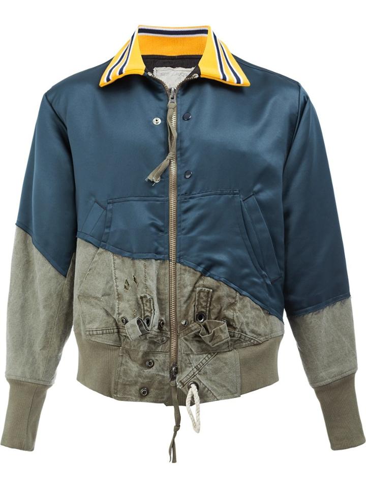 Greg Lauren Panelled Bomber Jacket - Blue