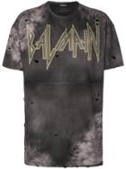 Balmain Distressed Batik Print Logo T-shirt - Black