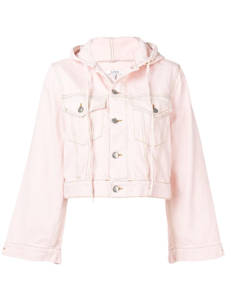 Ganni Hooded Denim Jacket - Pink