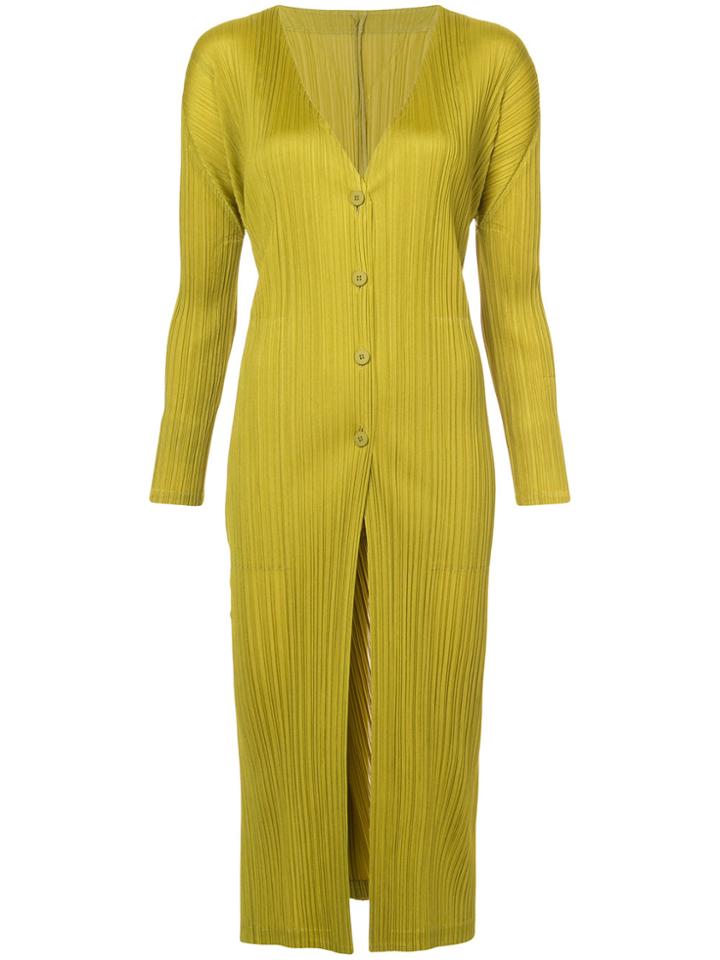 Pleats Please By Issey Miyake Long Pleated Cardigan - Green