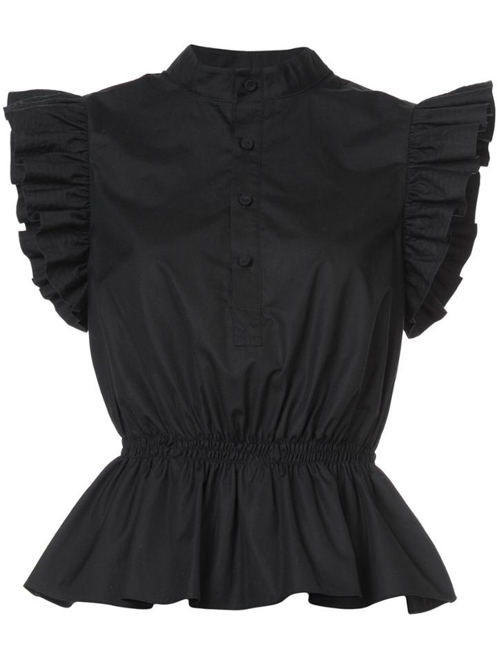 Adam Lippes Ruffle-sleeve Peplum Shirt - Black