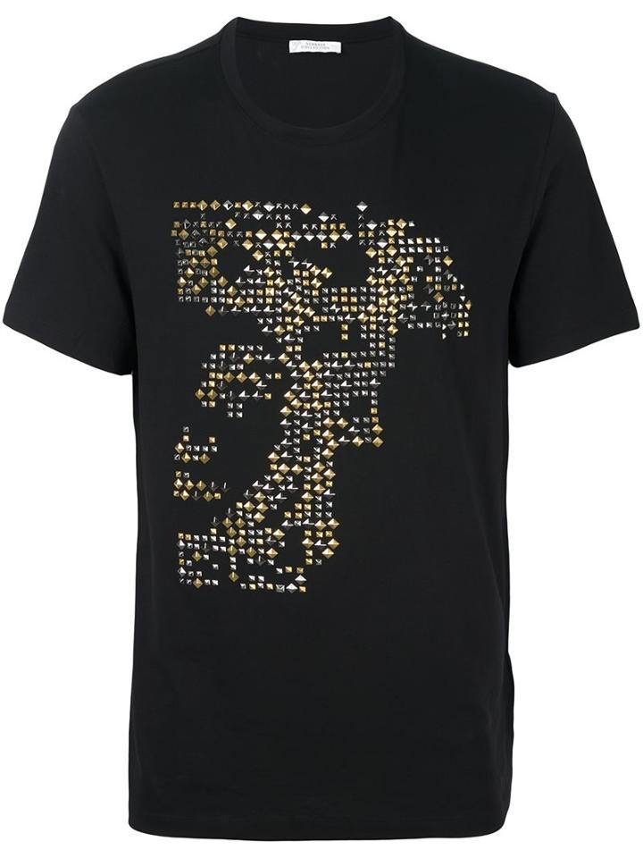 Versace Collection Studded T-shirt, Men's, Size: Medium, Black, Cotton