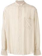 Cmmn Swdn Brice Collarless Striped Shirt - Yellow