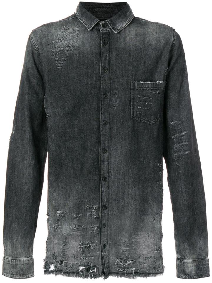 Thom Krom Distressed Denim Shirt - Grey