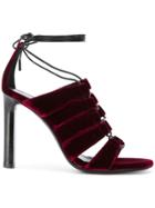 Saint Laurent Lace-up Panelled Sandals - Red