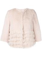 Yves Salomon Cropped Fur And Feather Jacket - Neutrals