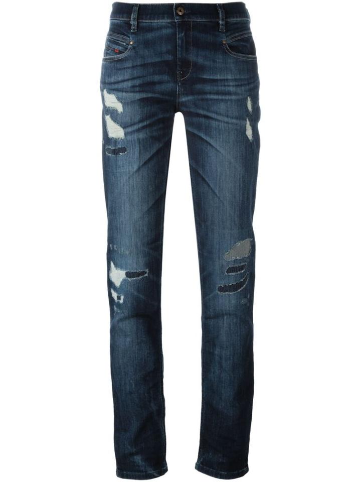 Diesel Distressed Straight Jeans, Women's, Size: 29/32, Blue, Cotton/polyester/spandex/elastane