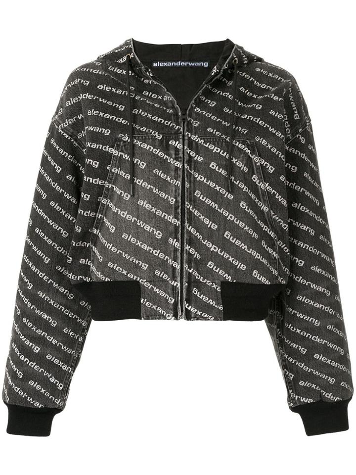 T By Alexander Wang Logo Print Hooded Bomber - Grey