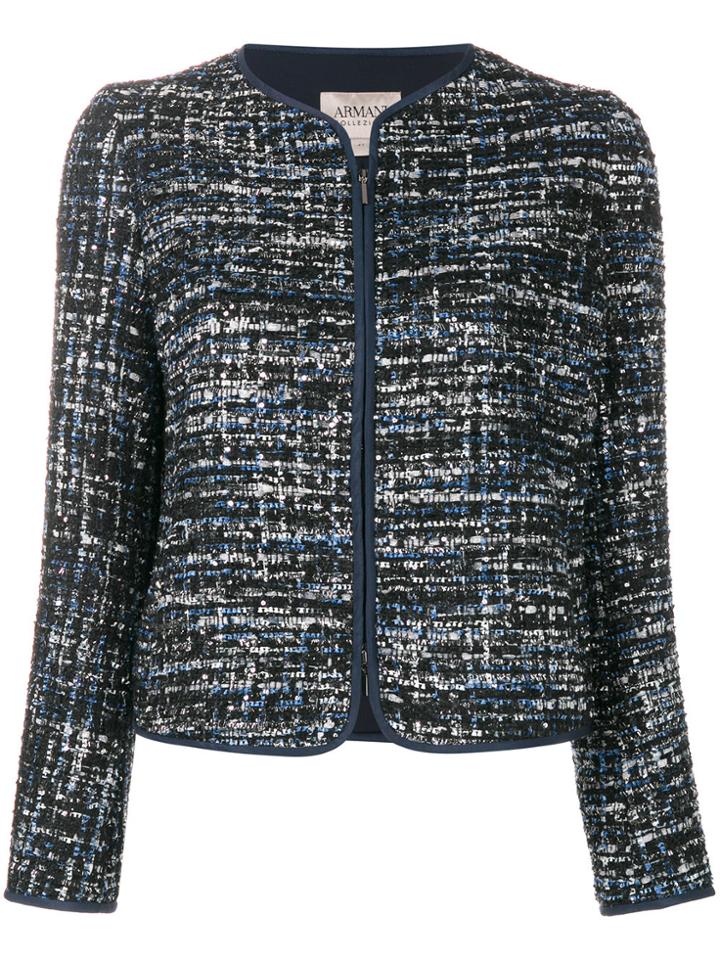 Armani Collezioni Tweed Zipped Jacket - Blue