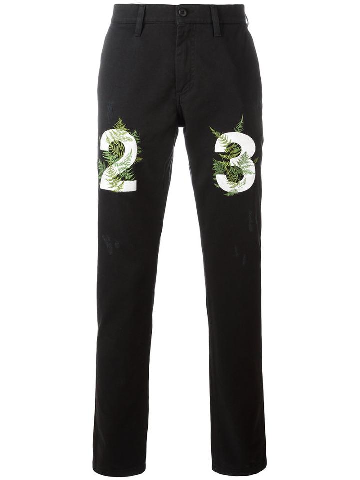 Off-white Numbers Print Slim-fit Jeans, Men's, Size: 32, Black, Cotton/spandex/elastane