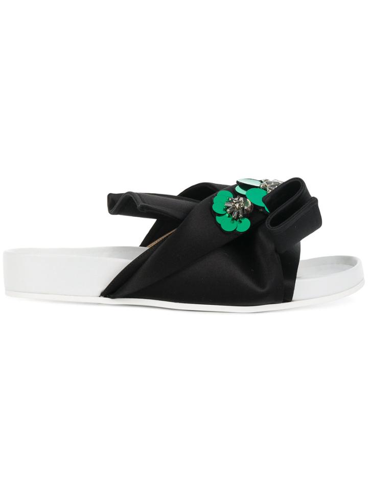 No21 Abstract Bow Embellished Slides - Black