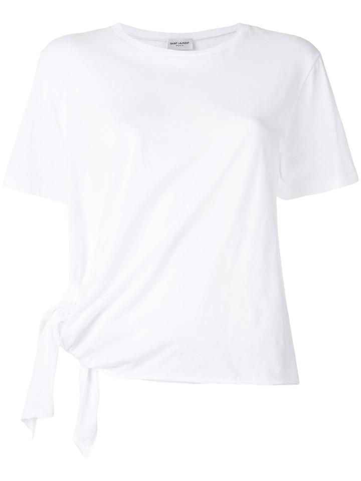 Saint Laurent Tie Detail T-shirt, Women's, Size: Large, White, Cotton