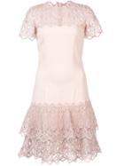 Jonathan Simkhai Diamond Crepe Applique Short Sleeve Mini Dress - Pink