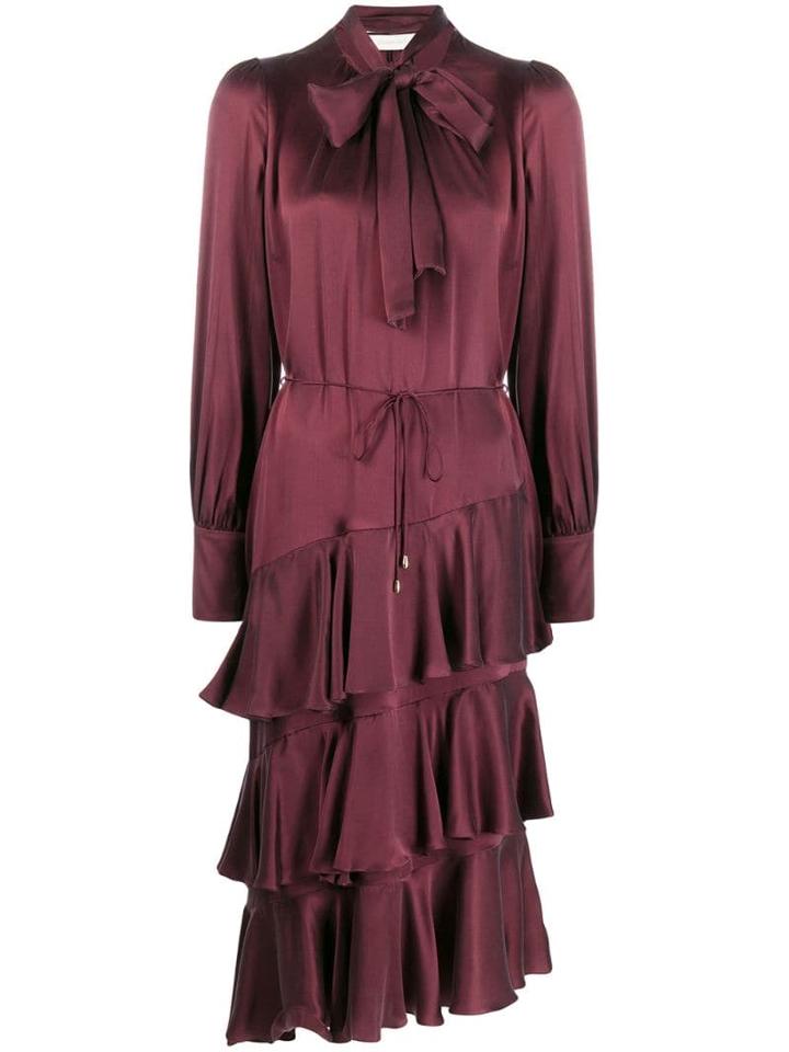 Zimmermann Asymmetric Ruffled Dress - Red