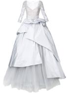 Mikael D. - Longsleeved Ball Gown - Women - Silk - 40, Grey, Silk