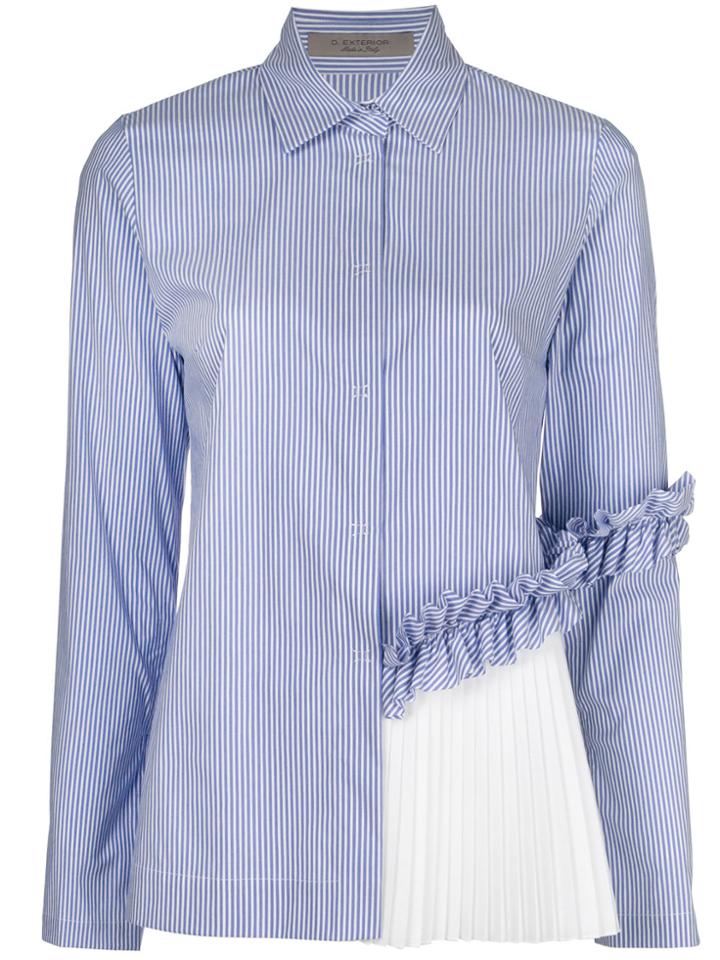 D.exterior Striped Shirt With Frill And Pleated Panel - Blue