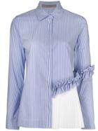 D.exterior Striped Shirt With Frill And Pleated Panel - Blue