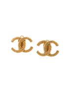 Chanel Vintage Embossed Interlocking Logo Earrings - Metallic
