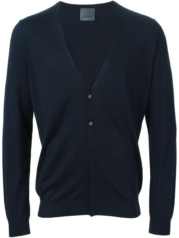 Laneus V-neck Cardigan, Men's, Size: 52, Blue, Silk/cashmere