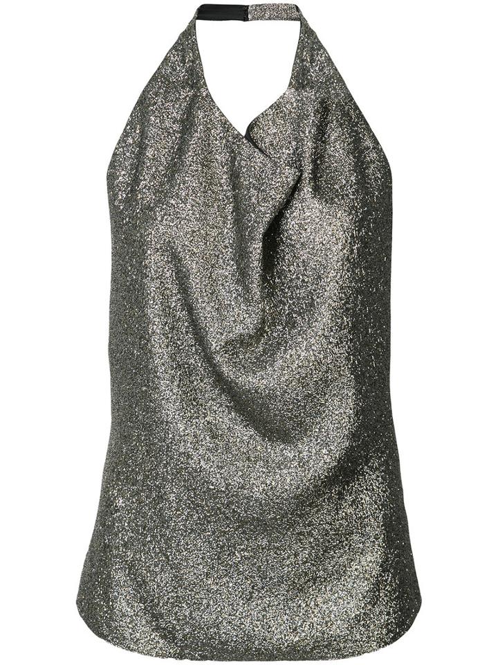 Lanvin - Metallic (grey) Cowl-neck Top - Women - Silk/polyester - 36, Silk/polyester