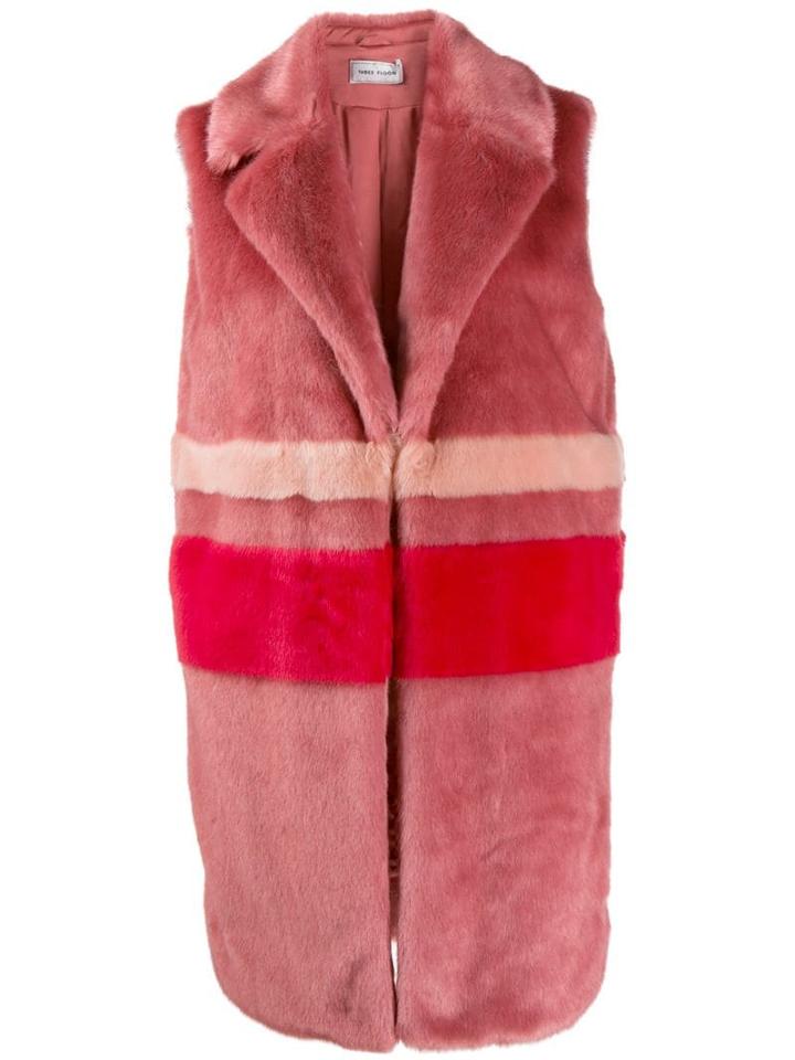 Three Floor Faux Fur Long Gillet - Pink