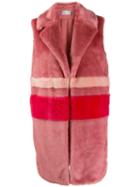 Three Floor Faux Fur Long Gillet - Pink
