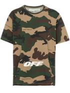 Off-white Camouflage T Shirt With Text - Green