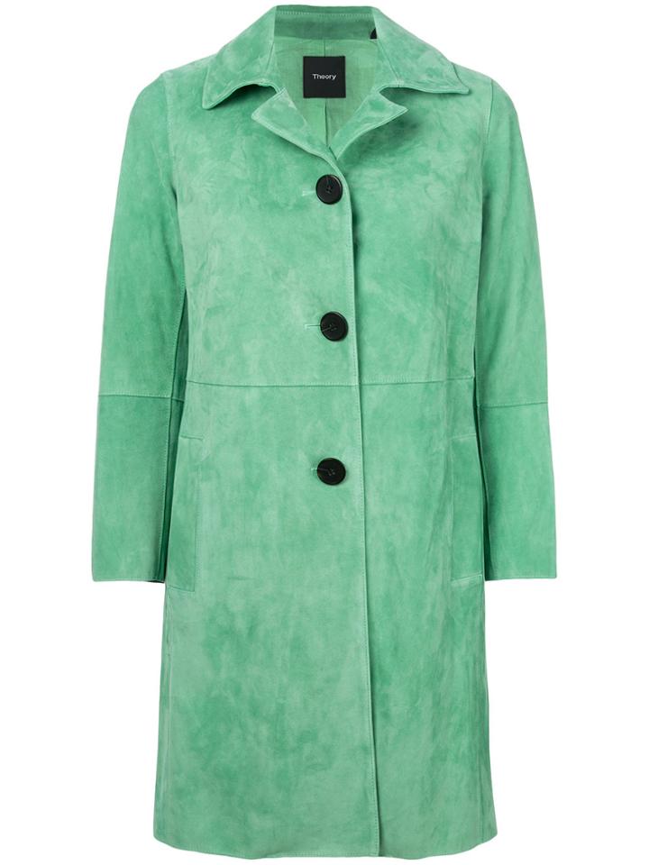 Theory Single-breasted Button Coat - Green