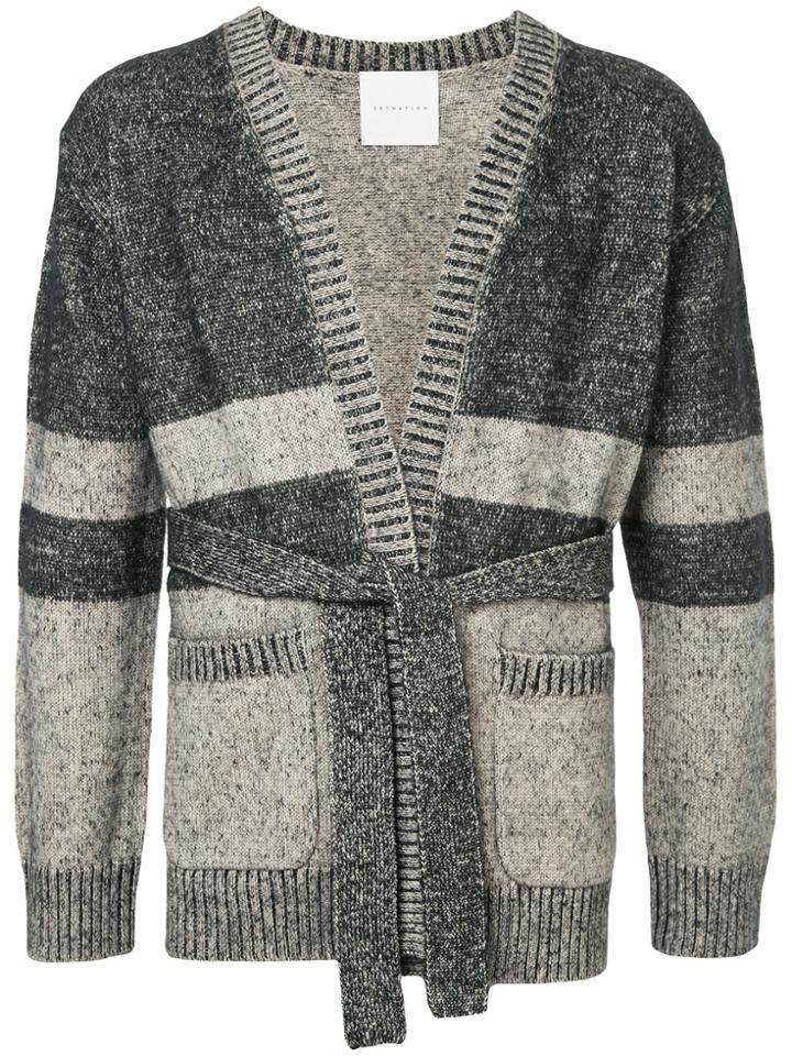 Estnation V-neck Tie Waist Cardigan - Black