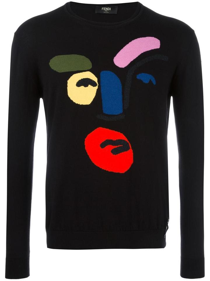 Fendi Abstract Face Jumper, Men's, Size: 52, Black, Cotton/cashmere