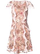 For Love And Lemons Floral Embroidered Frill Trim Dress - Nude &