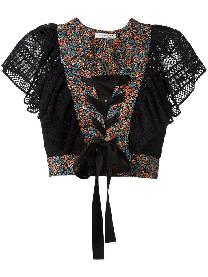 Philosophy Di Lorenzo Serafini Cropped Laced Shirt, Women's, Size: 42, Black, Cotton/polyamide