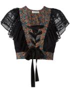 Philosophy Di Lorenzo Serafini Cropped Laced Shirt, Women's, Size: 42, Black, Cotton/polyamide