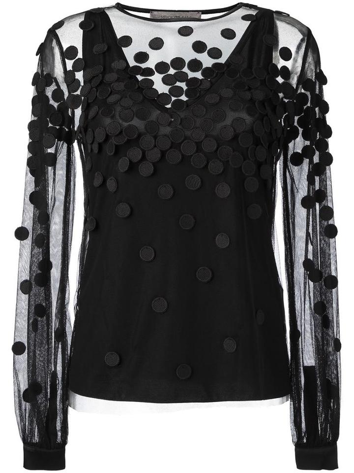 Sportmax Dot Appliqué Sheer Blouse, Women's, Size: Large, Black, Polyamide/acetate/silk/polyester