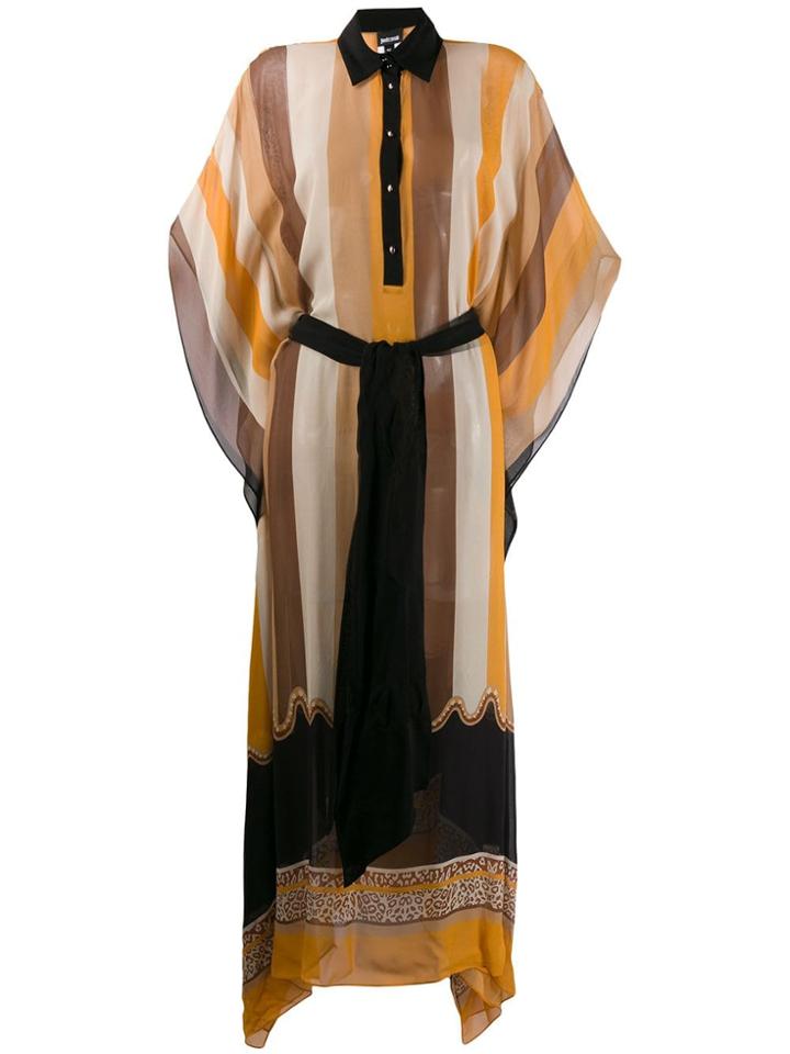 Just Cavalli Sheer Striped Maxi Shirt Dress - Neutrals