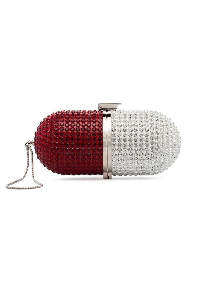 Marzook Red And White Crystal Embellished Pill Bag