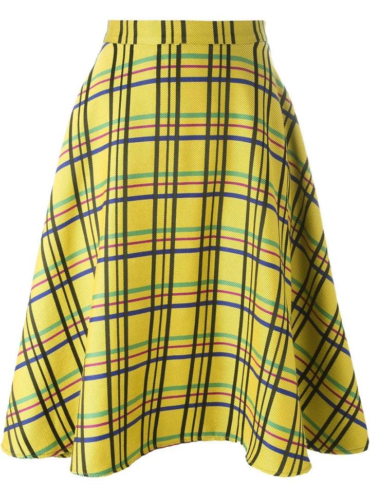Ultràchic Tartan Print Full Skirt, Women's, Size: 40, Yellow/orange, Acrylic/polyester/wool