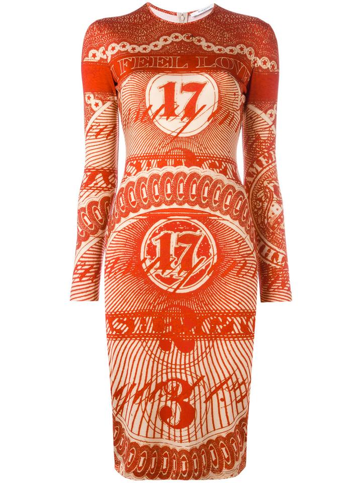 Givenchy Dollar Print Fitted Dress, Women's, Size: Small, Yellow/orange, Viscose/spandex/elastane/acetate/silk