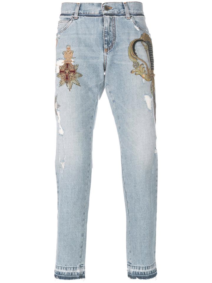 Dolce & Gabbana Crest Patch Jeans - Blue