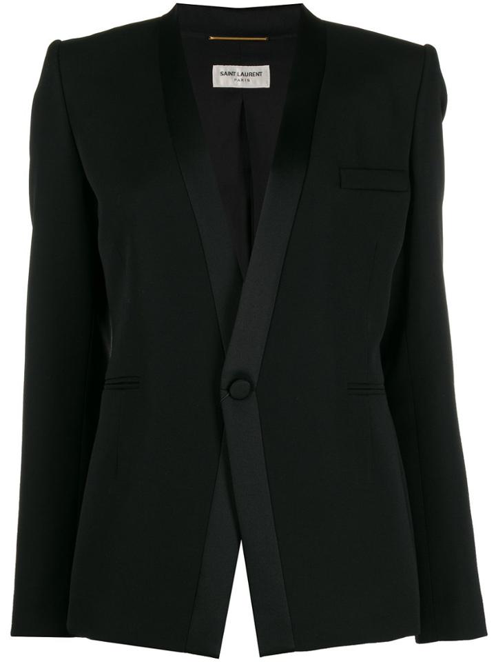 Saint Laurent Satin-trimmed Lapelless Tuxedo Blazer - Black
