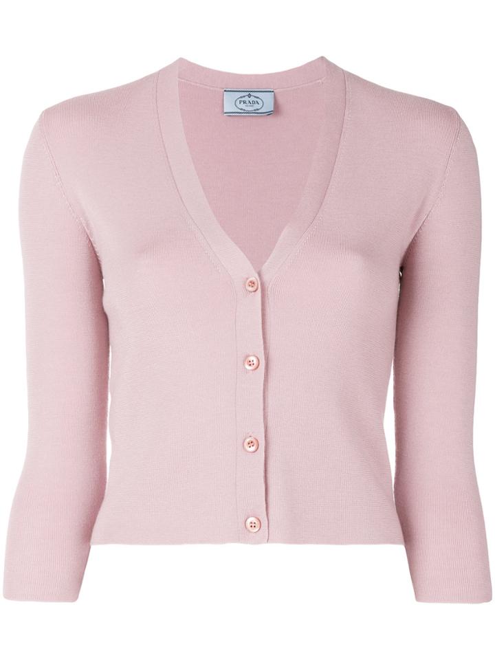 Prada V-neck Cashmere Cardigan - Pink & Purple