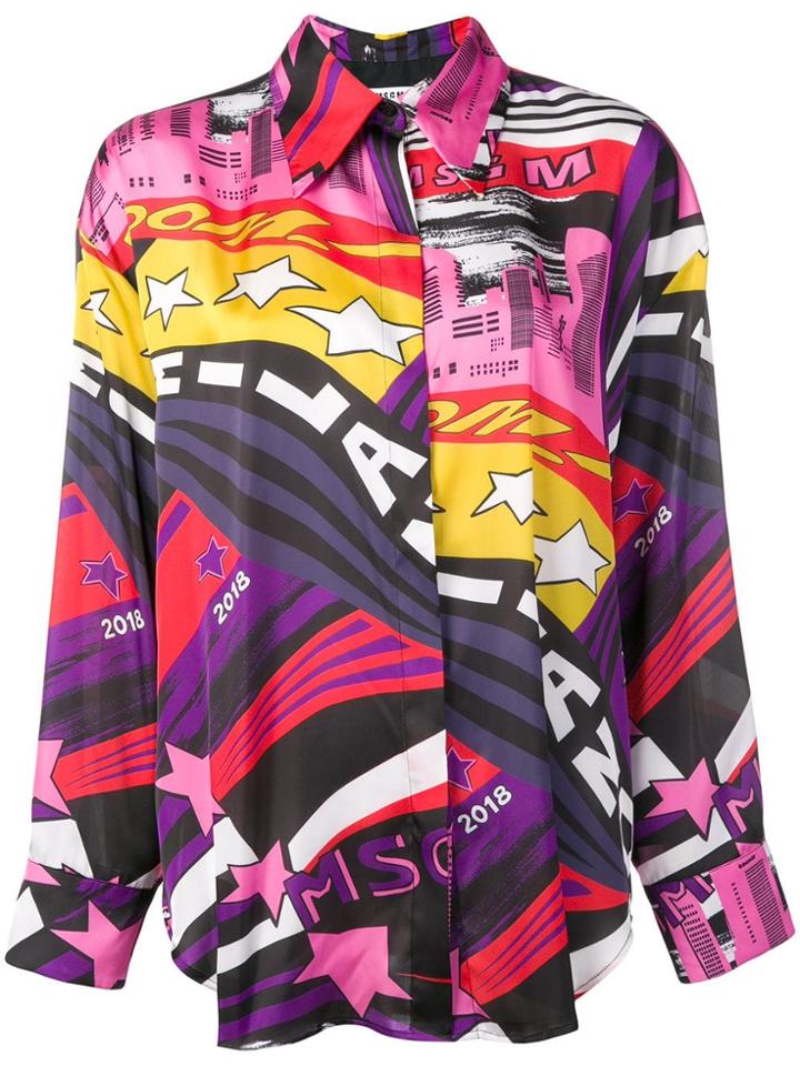 Msgm Printed Button Shirt - Pink & Purple