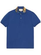 Gucci Cotton Polo With Tiger Embroidery - Blue