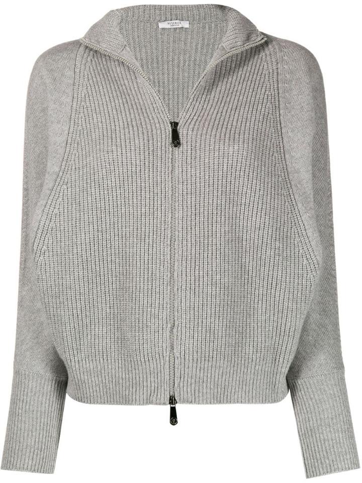 Peserico Zip-up Ribbed Cardigan - Grey