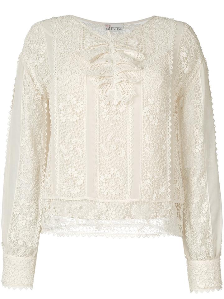 Red Valentino Crochet And Sheer Panel Blouse - Nude & Neutrals