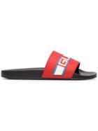 Gucci Poppy Azure Red Pursuit Sandals - Blue