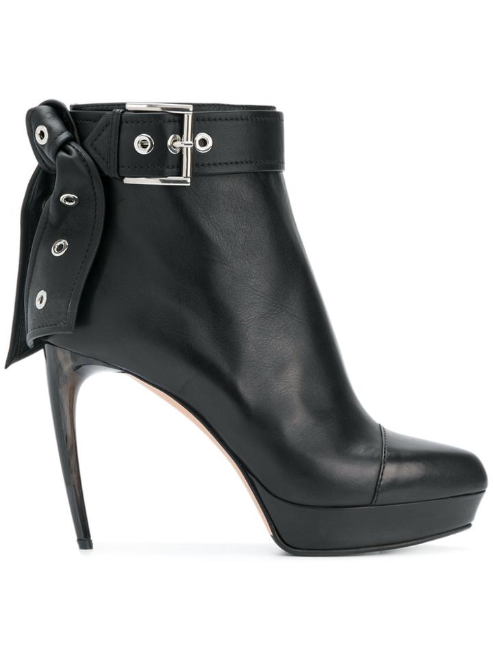 Alexander Mcqueen Leather Tie Ankle Boots - Black